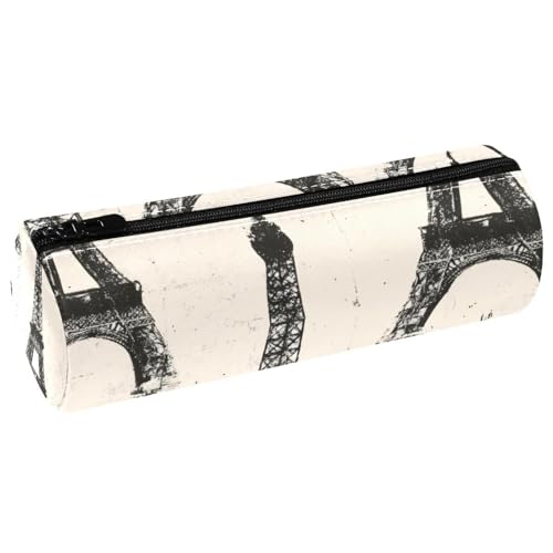 VAPOKF Grunge Eiffelturm Leder Barrel Stifteetui Münzbörse Kosmetiktasche Make-up Tasche für Studenten Schreibwaren Schule Büro Aufbewahrung von VAPOKF