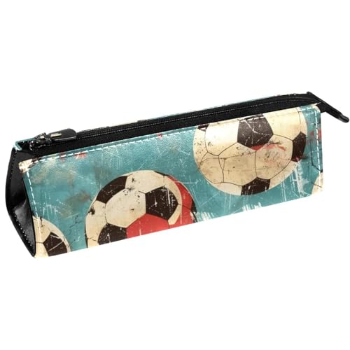 VAPOKF Grunge Federmäppchen, Motiv: Fußball, Blau, Schreibwaren-Tasche, Kosmetiktasche, kompakte Reißverschlusstasche von VAPOKF