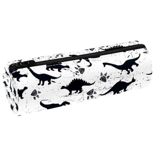 VAPOKF Grunge Federmäppchen mit Dinosaurier- und Fußabdruck-Silhouette, PU-Leder, Stiftetasche, Studenten, Schreibwaren, Organizer, Tasche, Make-up-Tasche für Damen, Mädchen, Jungen, Kinder, Schule von VAPOKF