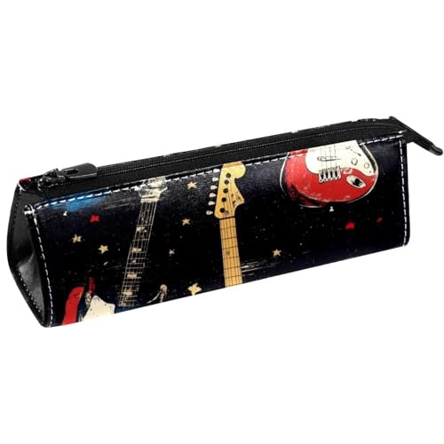 VAPOKF Grunge Federmäppchen mit Gitarre auf schwarzem Stifteetui, Schreibwaren-Tasche, Kosmetiktasche, kompakte Reißverschlusstasche von VAPOKF