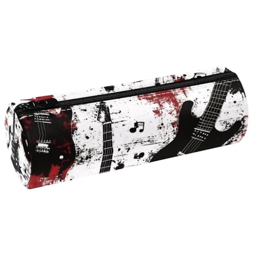 VAPOKF Grunge Federmäppchen mit Gitarren-Noten, Leder, Stifteetui, Münzbörse, Kosmetiktasche, Make-up-Tasche für Studenten, Schreibwaren, Schule, Büro von VAPOKF