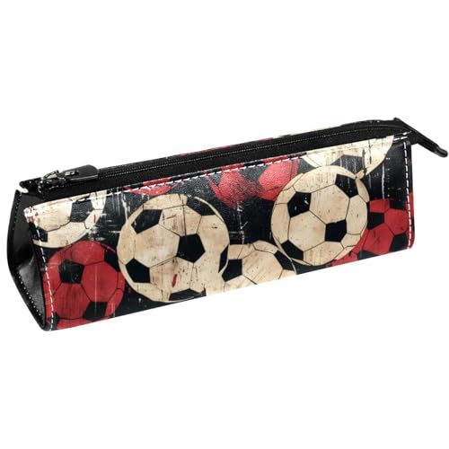 VAPOKF Grunge Federmäppchen mit rotem Fußball-Design, Schreibwaren-Tasche, Kosmetiktasche, kompakte Reißverschlusstasche von VAPOKF