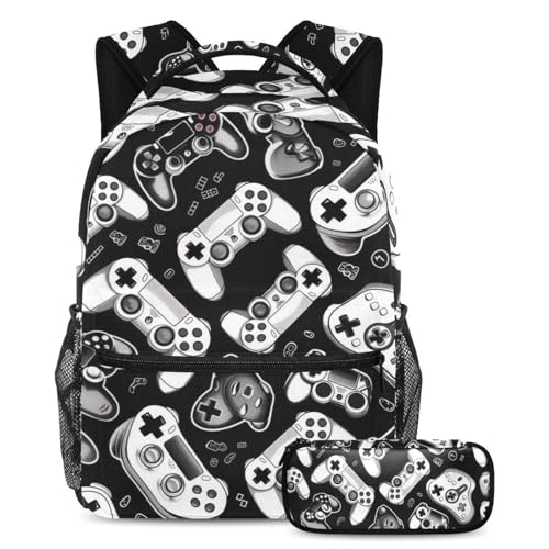 VAPOKF Grunge Gamepad Joysticks Schulranzen-Set für Teenager, Mädchen, Jungen, Kinder, Schüler-Büchertasche, Rucksack mit Federmäppchen für die Grundschule, multi, Einheitsgröße, Schulranzen-Set von VAPOKF