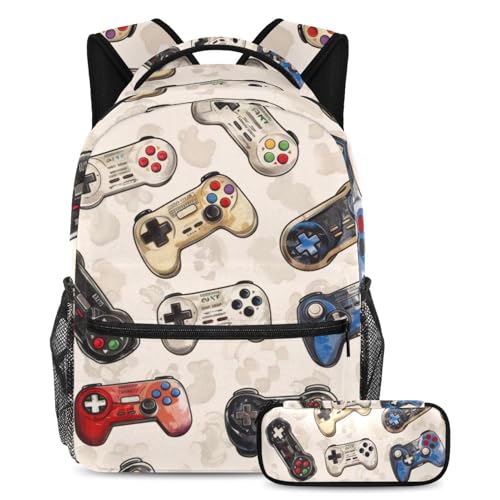 VAPOKF Grunge Gamepad Joysticks Schulranzen-Set für Teenager, Mädchen, Jungen, Kinder, Schüler-Büchertasche, Rucksack mit Federmäppchen für die Grundschule, multi, Einheitsgröße, Schulranzen-Set von VAPOKF