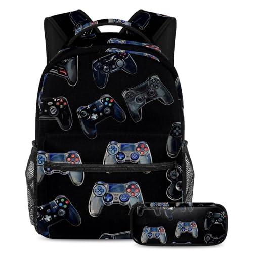 VAPOKF Grunge Gamepad Joysticks Schulranzen-Set für Teenager, Mädchen, Jungen, Kinder, Schüler-Büchertasche, Rucksack mit Federmäppchen für die Grundschule, multi, Einheitsgröße, Schulranzen-Set von VAPOKF