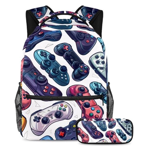 VAPOKF Grunge Gamepad Joysticks Schulranzen-Set für Teenager, Mädchen, Jungen, Kinder, Schüler-Büchertasche, Rucksack mit Federmäppchen für die Grundschule, multi, Einheitsgröße, Schulranzen-Set von VAPOKF
