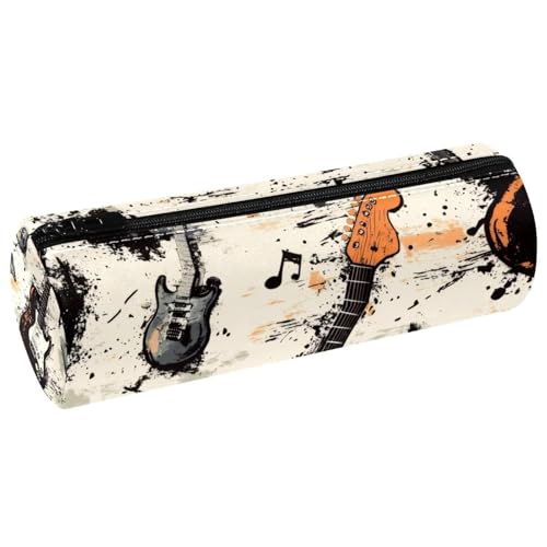 VAPOKF Grunge Gitarren Instrumente Leder Barrel Stifteetui Münzbörse Kosmetiktasche Make-up Tasche für Schüler Schreibwaren Schule Büro Aufbewahrung von VAPOKF