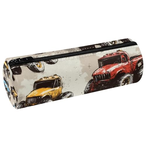 VAPOKF Grunge Monster Cars Lederfass Stifteetui Münzbörse Kosmetiktasche Make-up Tasche für Schüler Schreibwaren Schule Büro Aufbewahrung von VAPOKF