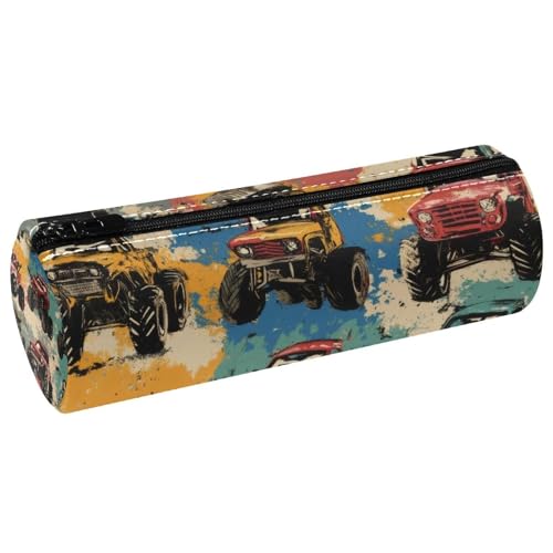 VAPOKF Grunge Monster Truck Cars Lederfass Stifteetui Münzbörse Kosmetiktasche für Schüler Schreibwaren Schule Büro Aufbewahrung von VAPOKF