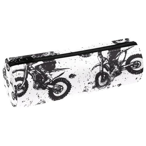 VAPOKF Grunge Motorcross Federmäppchen aus Leder für Stifte, Münzen, Kosmetik, Make-up-Tasche für Studenten, Schreibwaren, Schule, Büro, Aufbewahrung von VAPOKF