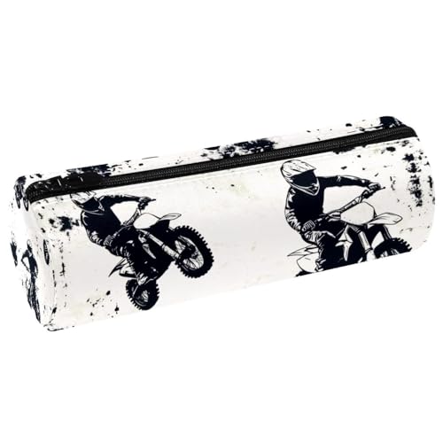 VAPOKF Grunge Motorcross Federmäppchen für Jungen, Leder, Stifteetui, Münzbörse, Kosmetiktasche, Make-up-Tasche für Studenten, Schreibwaren, Schule, Büro, Aufbewahrung von VAPOKF