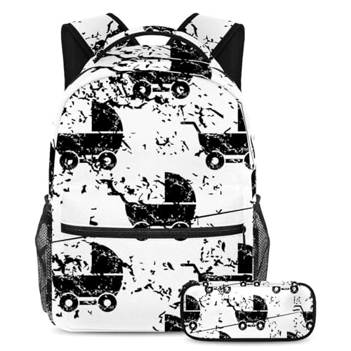 VAPOKF Grunge Schulranzen-Set für Teenager, Mädchen, Jungen, Kinder, Schüler-Büchertasche, Rucksack mit Federmäppchen für die Grundschule, Sekundarschule, Schwarz, multi, Einheitsgröße, von VAPOKF