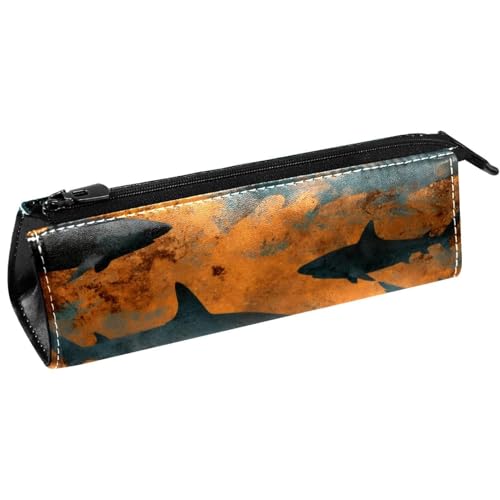 VAPOKF Grunge Sharks Silhouette Stiftetasche, Schreibwaren-Tasche, Kosmetiktasche, kompakte Reißverschlusstasche von VAPOKF