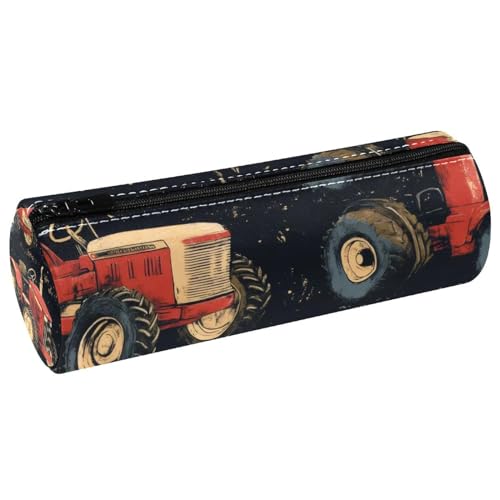 VAPOKF Grunge Traktoren auf Bauernhof Lederfass Stifteetui Münzbörse Kosmetiktasche Make-up Tasche für Schüler Schreibwaren Schule Büro Aufbewahrung von VAPOKF