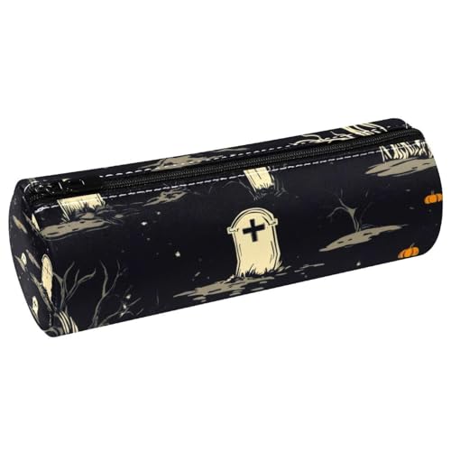 VAPOKF Halloween Graves Dead Tree Pumpkins Leather Barrel Pen Case Coin Purse Cosmetic Makeup Bag for Student Stationery School Office Storage VAPOKF Halloween Graves Dead Tree Pumpkins Leather Barrel Pen Case Coin Purse Cosmetic Makeup Bag for Student Stationery School Office Storage von VAPOKF