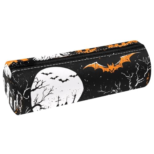 VAPOKF Halloween Tomb Dead Tree Pumpkin Leather Barrel Pen Case Coin Purse Cosmetic Makeup Bag for Student Stationery School Office Storage von VAPOKF