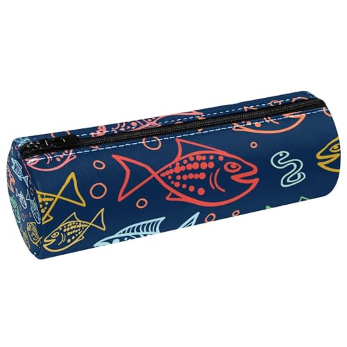VAPOKF Handgezeichnete lustige Fisch- und Blasen-Federmäppchen, PU-Leder-Stifttasche, Schüler-Schreibwaren-Organizer-Tasche, Make-up-Tasche für Damen, Mädchen, Jungen, Kinder, Schule, Bürobedarf von VAPOKF