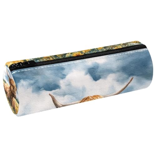 VAPOKF Highland Cow Lay on Sunflowers Leather Barrel Pen Case Coin Purse Cosmetic Makeup Bag for Student Stationery School Office Storage VAPOKF Highland Cow Lay on Sunflowers Leather Barrel Pen Case Coin Purse Cosmetic Makeup Bag for Student Stationery School Office Storage von VAPOKF