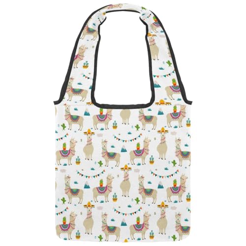 VAPOKF Hut Lama und Kaktus Canvas Tote Bags, Damen Schulterhandtaschen, große wiederverwendbare Tragetasche Schultertasche für Schule, Arbeit, Büro, Reisen, Einkaufen, Freizeit VAPOKF Hut Lama und Kaktus Canvas Tote Bags, Damen Schulterhandtaschen, große wiederverwendbare Tragetasche Schultertasche für Schule, Arbeit, Büro, Reisen, Einkaufen, Freizeit von VAPOKF
