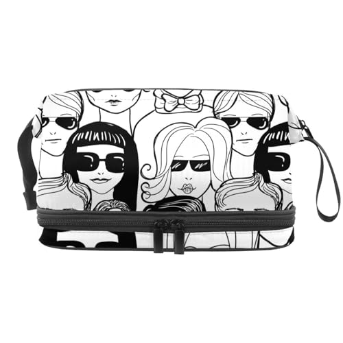 VAPOKF Kosmetiktasche für Damen und Mädchen, Motiv: Kritzelmenmenmenmenmenmen/Sonnenbrillen, Reise-Kulturbeutel, Make-up, praktische Tasche, Organizer-Tasche mit Pinselfach, Mehrfarbig 1, 27x15x14 cm von VAPOKF