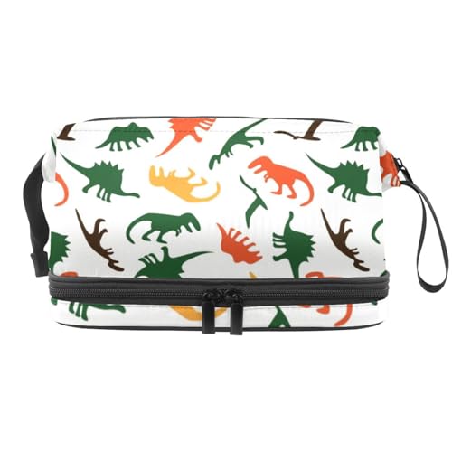VAPOKF Kosmetiktasche mit Dinosaurier-Muster, für Damen und Mädchen, Reise-Kulturbeutel, Make-up, praktische Tasche, Organizer-Tasche mit Pinselfach, Mehrfarbig 1, 27x15x14 cm/10.6x5.9x5.5 in von VAPOKF