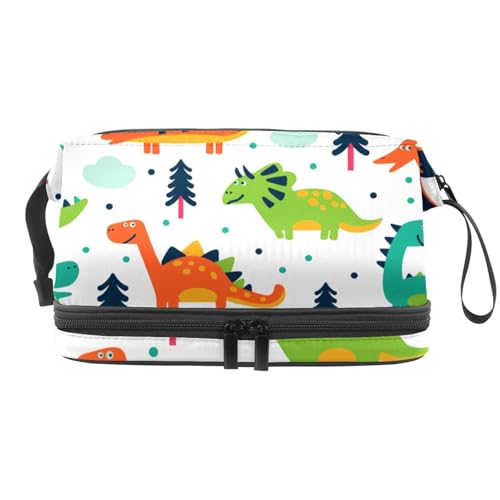VAPOKF Kosmetiktasche mit Dinosaurier-Muster, für Damen und Mädchen, Reise-Kulturbeutel, Make-up, praktische Tasche, Organizer-Tasche mit Pinselfach, Mehrfarbig 2, 27x15x14 cm/10.6x5.9x5.5 in von VAPOKF