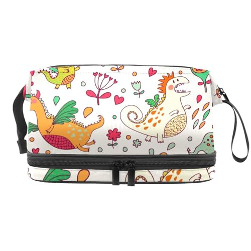 VAPOKF Kosmetiktasche mit Dinosaurier-Muster, für Damen und Mädchen, Reise-Kulturbeutel, Make-up, praktische Tasche, Organizer-Tasche mit Pinselfach, Mehrfarbig 4, 27x15x14 cm/10.6x5.9x5.5 in von VAPOKF