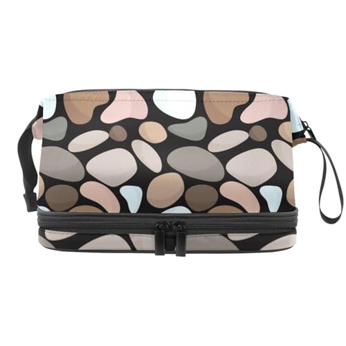 VAPOKF Kosmetiktasche mit Kopfsteinpflaster-Aufdruck für Damen und Mädchen, Reise-Kulturbeutel, Make-up, praktische Tasche, Organizer-Tasche mit Pinselfach, Mehrfarbig 1, 27x15x14 cm/10.6x5.9x5.5 in von VAPOKF