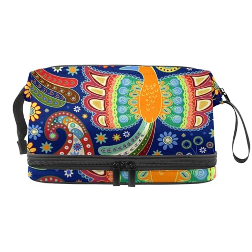 VAPOKF Kosmetiktasche mit Palmenmuster, für Damen und Mädchen, Reise-Kulturbeutel, Make-up, praktische Tasche, Organizer-Tasche mit Pinselfach, Mehrfarbig 4, 27x15x14 cm/10.6x5.9x5.5 in von VAPOKF