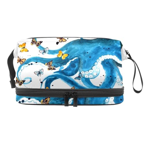 VAPOKF Kosmetiktasche mit Schmetterlingsmotiv für Damen und Mädchen, Reise-Kulturbeutel, Make-up, praktische Tasche mit Pinselfach, Mehrfarbig 9, 27x15x14 cm/10.6x5.9x5.5 in, Kosmetikkoffer von VAPOKF