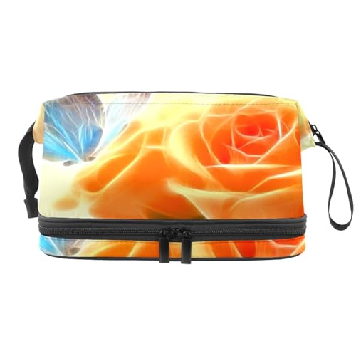 VAPOKF Kosmetiktasche mit französischer Bulldogge mit Rose, für Damen und Mädchen, Reise-Kulturbeutel, Make-up, praktische Tasche mit Pinselfach, Mehrfarbig 9, 27x15x14 cm/10.6x5.9x5.5 in von VAPOKF