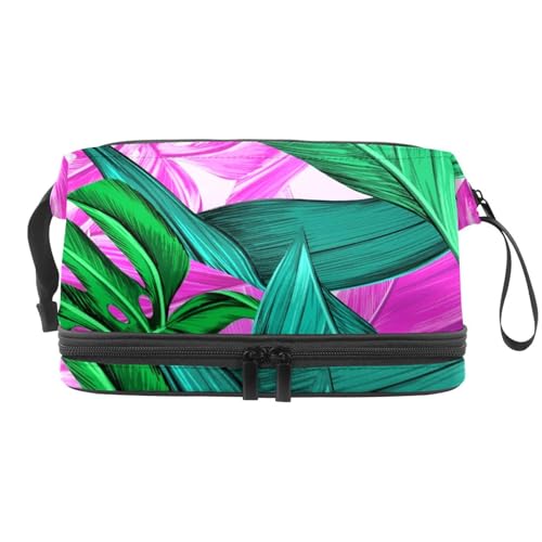 VAPOKF Kosmetiktasche mit tropischen grünen Blättern, für Damen und Mädchen, Reise-Kulturbeutel, Make-up, praktische Tasche, Organizer mit Pinselfach, Mehrfarbig 1, 27x15x14 cm/10.6x5.9x5.5 in von VAPOKF