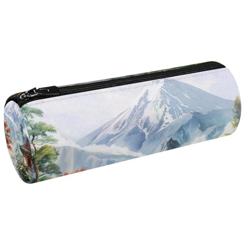 VAPOKF Mount Fuji Temple Painting Canvas Pen Pencil Case Coin Purse Cosmetic Makeup Bag for Student Stationery School Office Storage, multi, 20x6.3cm/7.9x2.5in, Federmäppchen von VAPOKF