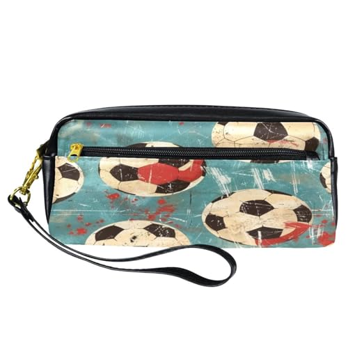 VAPOKF PU-Federmäppchen, Stiftetasche, Schüler-Schreibwaren-Tasche mit Reißverschluss, für Jungen und Mädchen, Schul- und Bürobedarf, Grunge-Fußballblau, multi, 20.5x5x8.5cm/8.1x2x3.3in, von VAPOKF