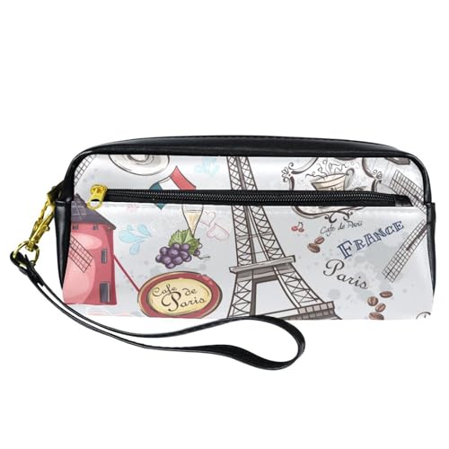 VAPOKF PU-Federmäppchen Stiftetasche Student Schreibwaren Tasche mit Reißverschluss für Jungen Mädchen Schule & Bürobedarf – Frankreich Paris Kaffee Kuchen Muffin, multi, 20.5x5x8.5cm/8.1x2x3.3in, von VAPOKF