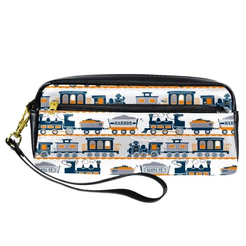 VAPOKF PU-Federmäppchen Stiftetasche für Schüler, Schreibwaren-Tasche mit Reißverschluss, für Jungen und Mädchen, Schul- und Bürobedarf – Vintage-Zug auf der Eisenbahn, multi, von VAPOKF