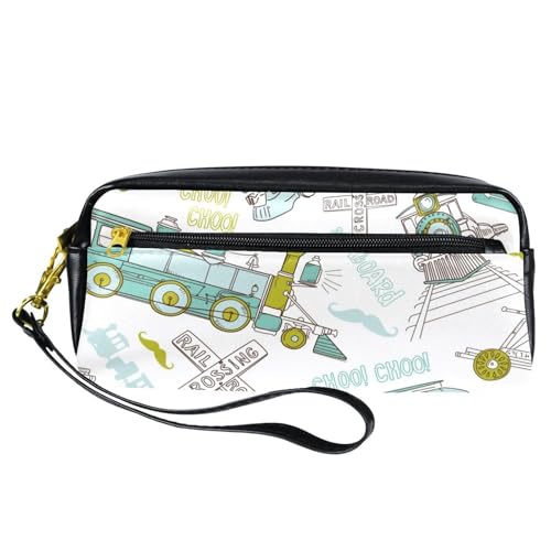VAPOKF PU-Federmäppchen Stiftetasche für Studenten, Schreibwaren-Tasche mit Reißverschluss, für Jungen und Mädchen, Schul- und Bürobedarf – Vinatge Dampfzug und Eisenbahn, multi, von VAPOKF