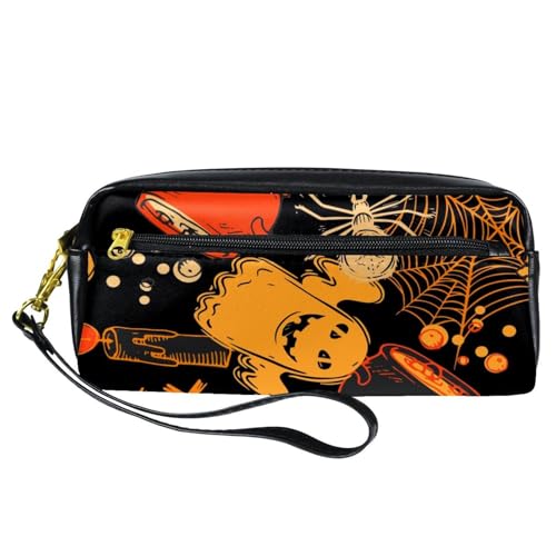 VAPOKF PU-Federmäppchen Stifttasche Student Schreibwaren Tasche mit Reißverschluss für Jungen Mädchen Schule & Bürobedarf - Halloween Geist Spinnennetz brennende Kerze, multi, von VAPOKF