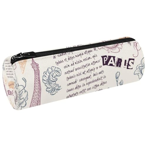 VAPOKF Paris Eiffelturm Blumen und Text Leinwand Federmäppchen Münzbörse Kosmetiktasche für Schüler Schreibwaren Schule Büro Aufbewahrung, multi, 20x6.3cm/7.9x2.5in, Federmäppchen von VAPOKF