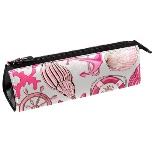 VAPOKF Pink Sea Wheel Anchor Seestern Pattern Pen Bag Stationery Pouch Pencil Bag Cosmetic Pouch Bag Compact Zipper Bag, multi, 5.5 ×6 ×20CM/2.2x2.4x7.9 in, Taschen-Organizer von VAPOKF