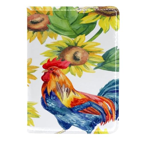 VAPOKF Reisepasshülle aus Leder, Motiv: Wasserfarbe, Sonnenblume, Hahn und Henne, 11,5 x 16,5 cm, multi, 11.5x16.5cm/4.5x6.5 in, Vintage von VAPOKF