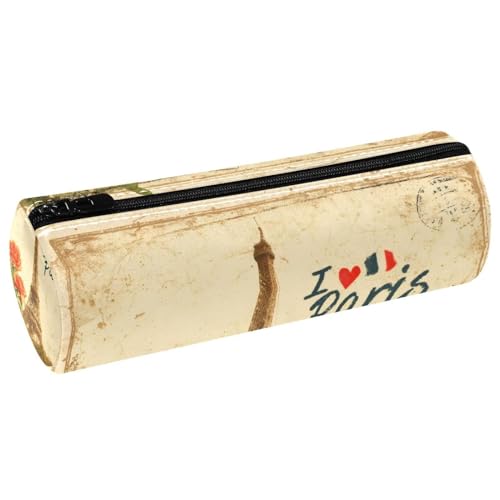 VAPOKF Retro-Postkarte Paris Eifferturm Leder Barrel Stifteetui Münzbörse Kosmetiktasche Make-up Tasche für Schüler Schreibwaren Schule Büro Aufbewahrung von VAPOKF