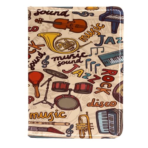 VAPOKF Rock Musikinstrumente Party Reisepasshülle aus Leder, Kartenetui, 11,5 x 16,5 cm, multi, 11.5x16.5cm/4.5x6.5 in, Vintage von VAPOKF