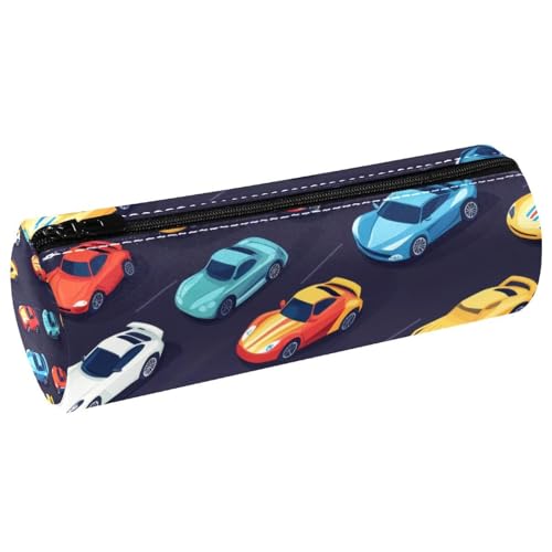 VAPOKF Rows of Racing Car Leather Barrel Pen Pencil Case Coin Purse Cosmetic Makeup Bag for Student Stationery School Office Storage von VAPOKF