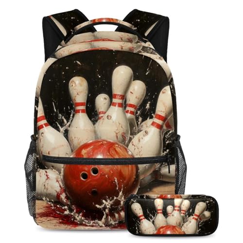 VAPOKF Schulranzen-Set mit Bowlingball, Schulranzen-Set für Teenager, Mädchen, Jungen, Kinder, Schüler-Büchertasche, Rucksack mit Federmäppchen für die Grundschule von VAPOKF