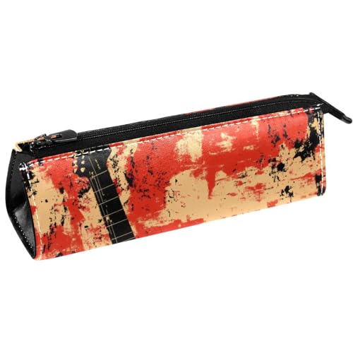 VAPOKF Schwarze Gitarre auf rotem Grunge-Stifttasche, Schreibwaren-Tasche, Kosmetiktasche, kompakte Reißverschlusstasche von VAPOKF