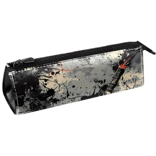 VAPOKF Schwarze Grunge-Gitarren-Stifttasche, Schreibwaren-Tasche, Kosmetiktasche, kompakte Reißverschlusstasche von VAPOKF
