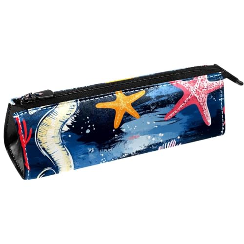 VAPOKF Seepferdchen, Seestern, Grunge-Hintergrund, Stiftetasche, Schreibwaren-Tasche, Kosmetiktasche, kompakte Reißverschlusstasche von VAPOKF