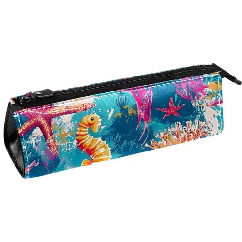 VAPOKF Seepferdchen, Seestern, Korallen, Grunge-Stifttasche, Schreibwaren-Tasche, Kosmetiktasche, kompakte Reißverschlusstasche von VAPOKF