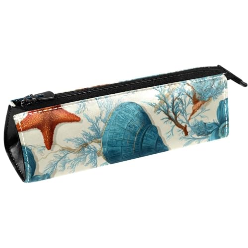 VAPOKF Seepferdchen, Seestern, Muscheln, Korallen, Stiftetasche, Schreibwaren-Tasche, Kosmetiktasche, kompakte Reißverschlusstasche von VAPOKF